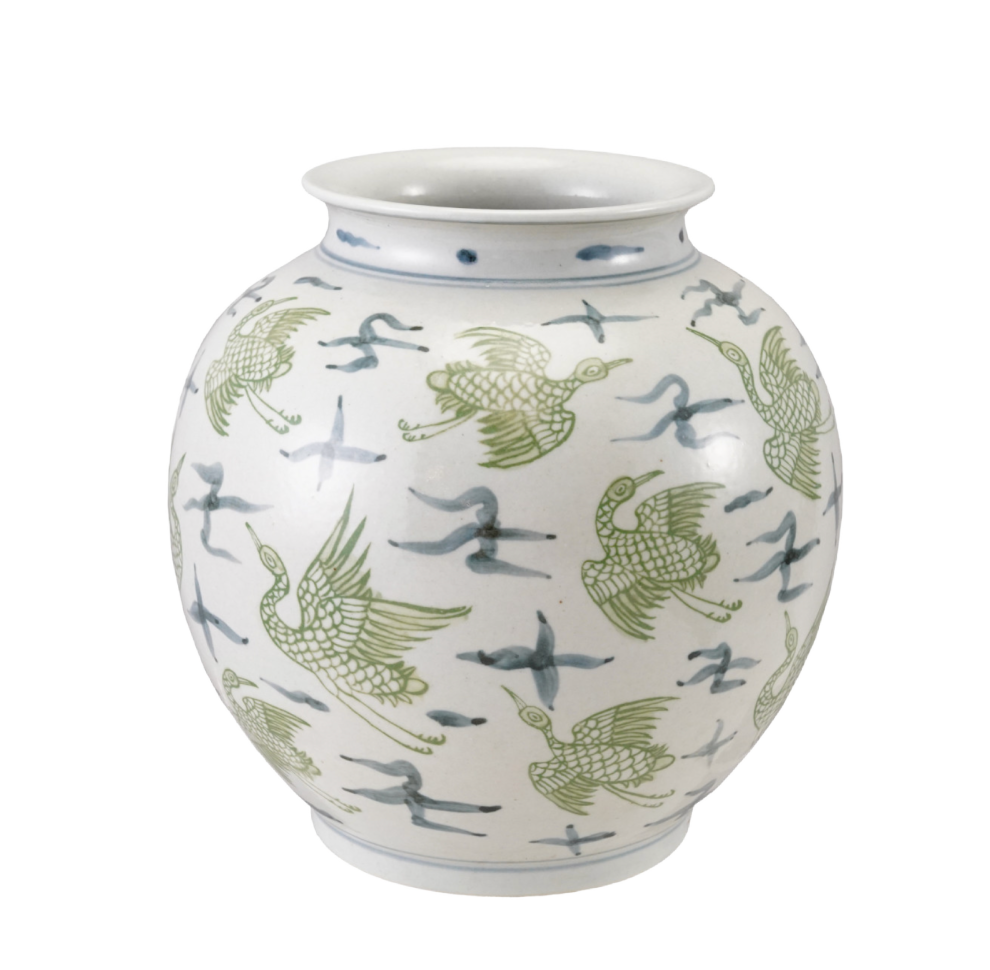 Hand-Painted Crane Pattern Ceramic Vase