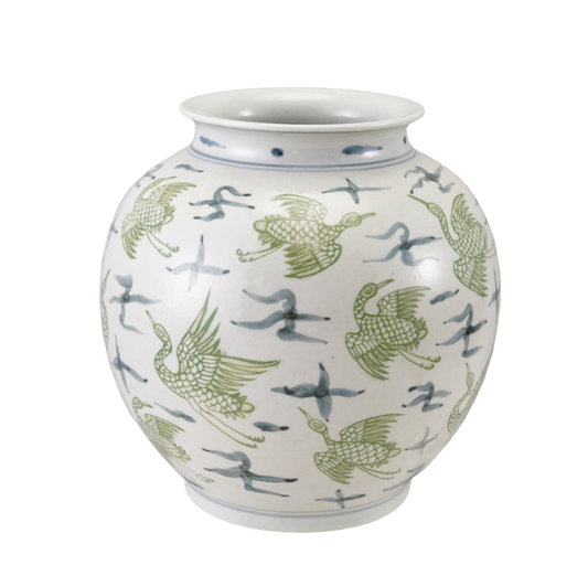 Hand-Painted Crane Pattern Ceramic Vase
