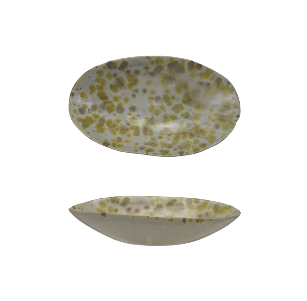 Cream & Brown Stoneware Dish