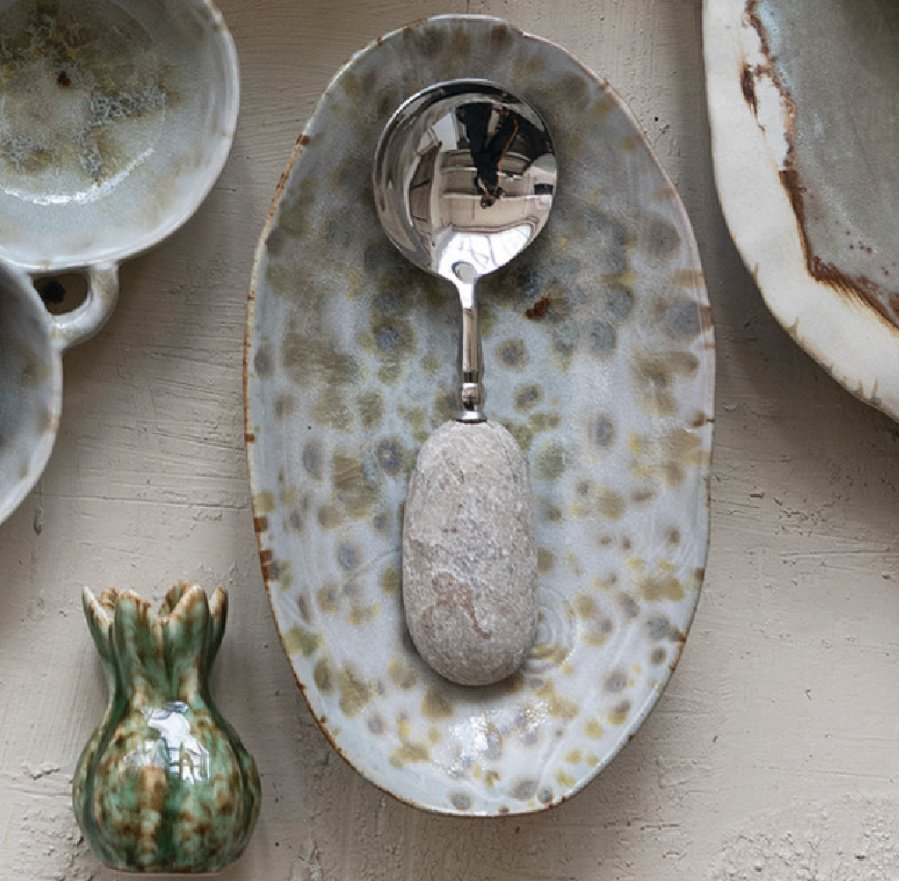 Cream & Brown Stoneware Dish