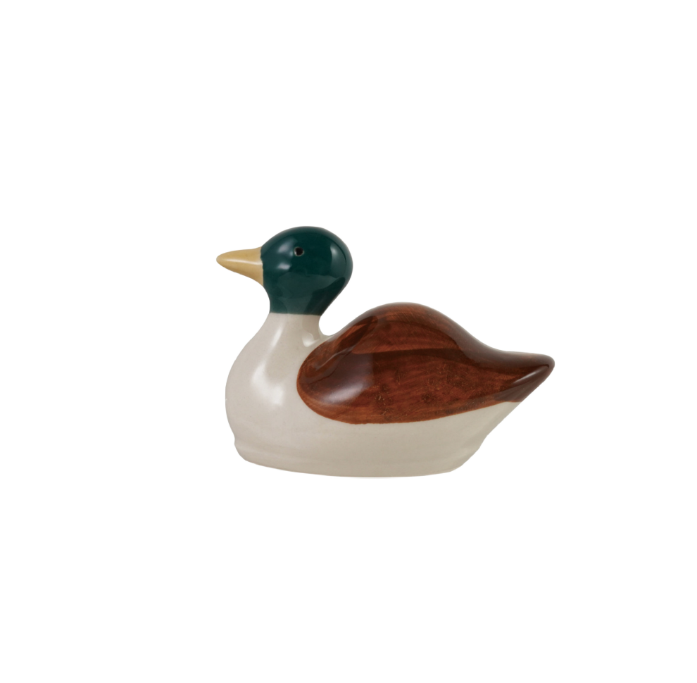 Cream, Brown & Green Stoneware Floating Mallard