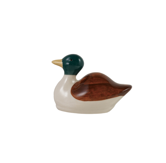Cream, Brown & Green Stoneware Floating Mallard