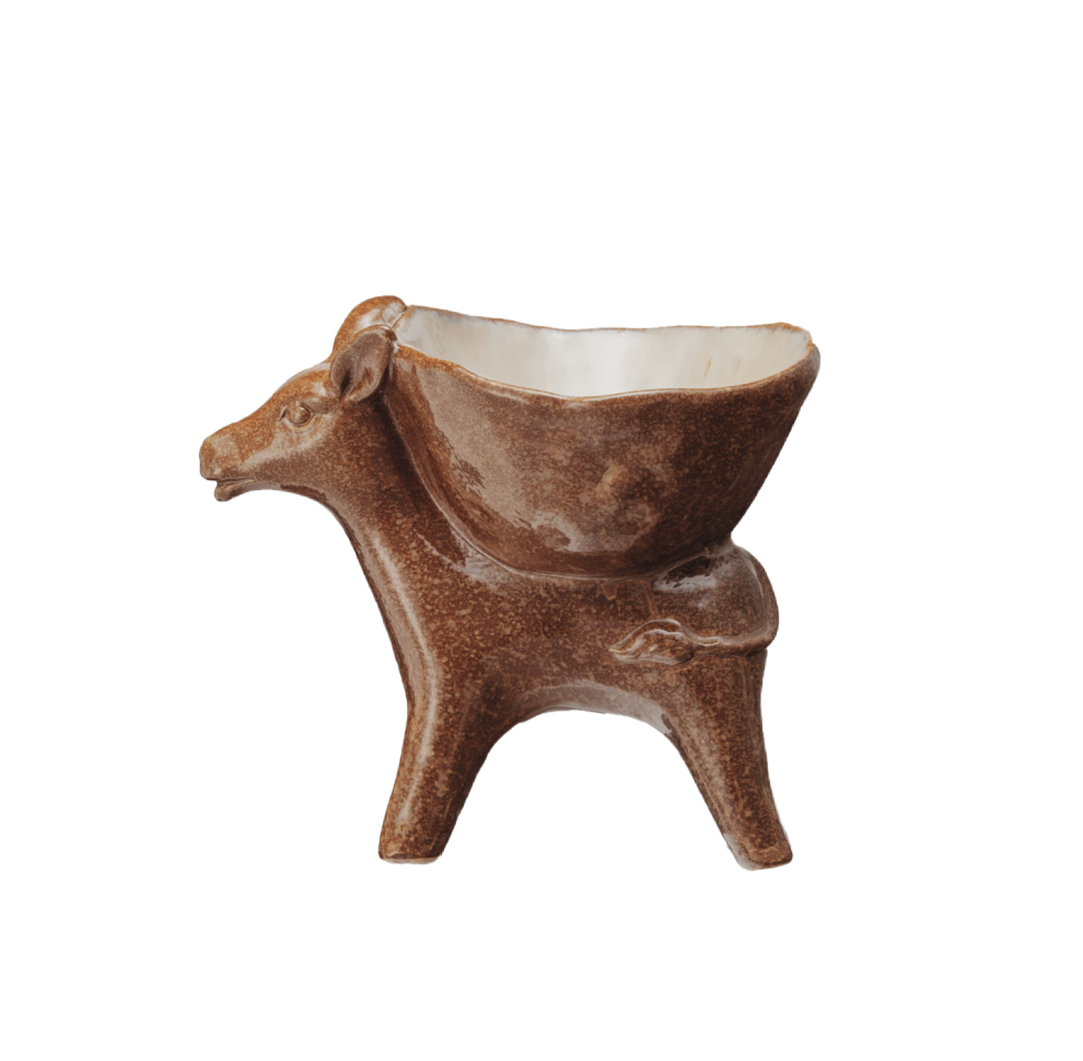 Brown Stoneware Donkey w/ Bowl