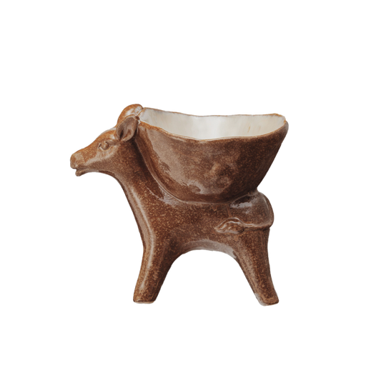 Brown Stoneware Donkey w/ Bowl