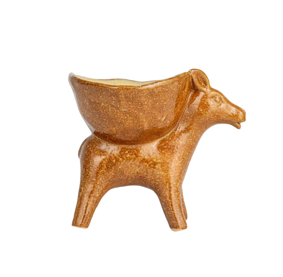 Brown Stoneware Donkey w/ Bowl