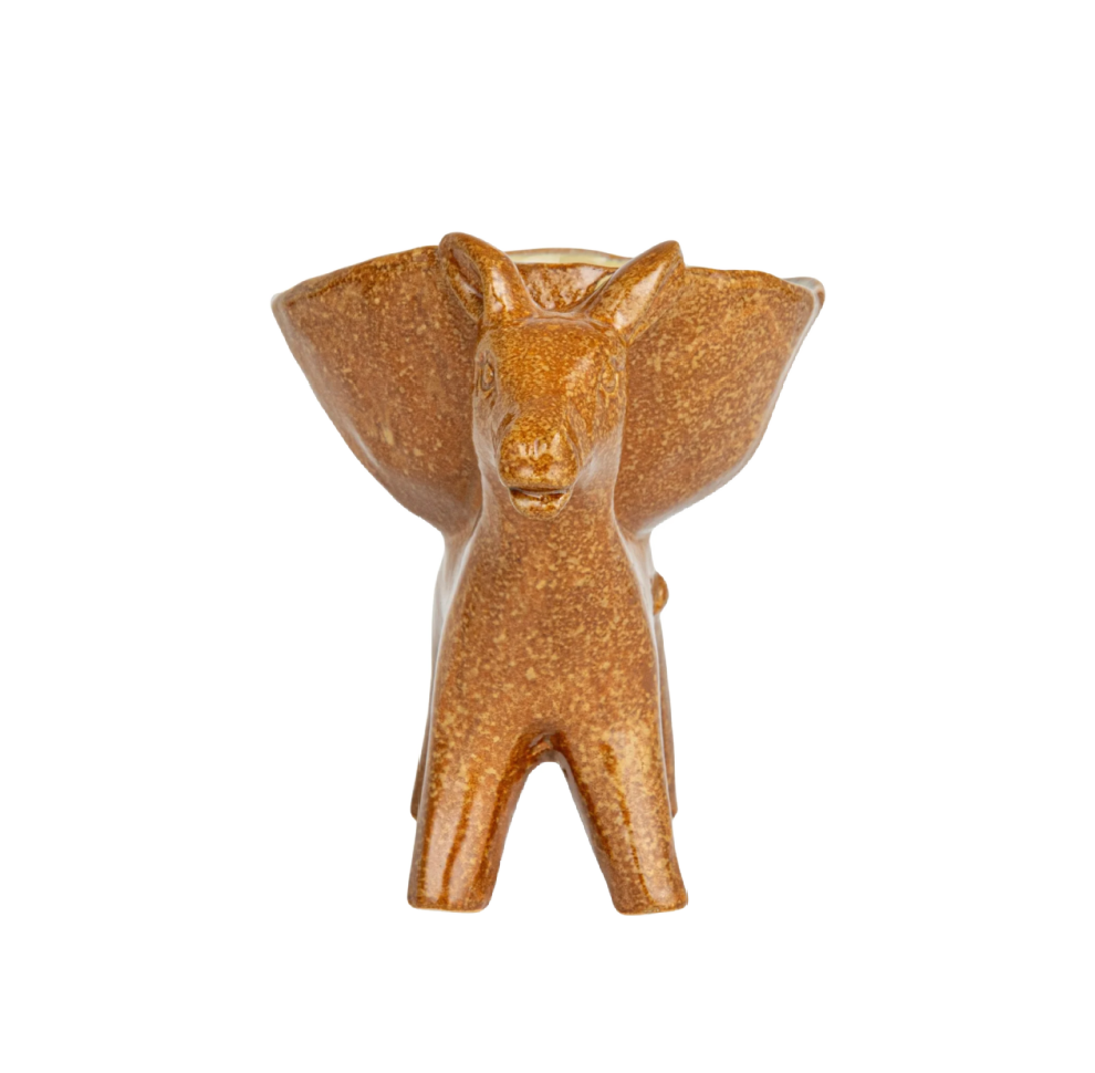 Brown Stoneware Donkey w/ Bowl