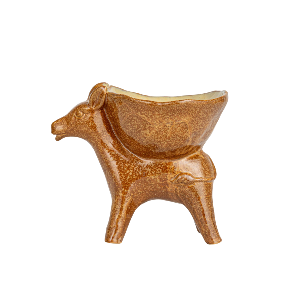 Brown Stoneware Donkey w/ Bowl