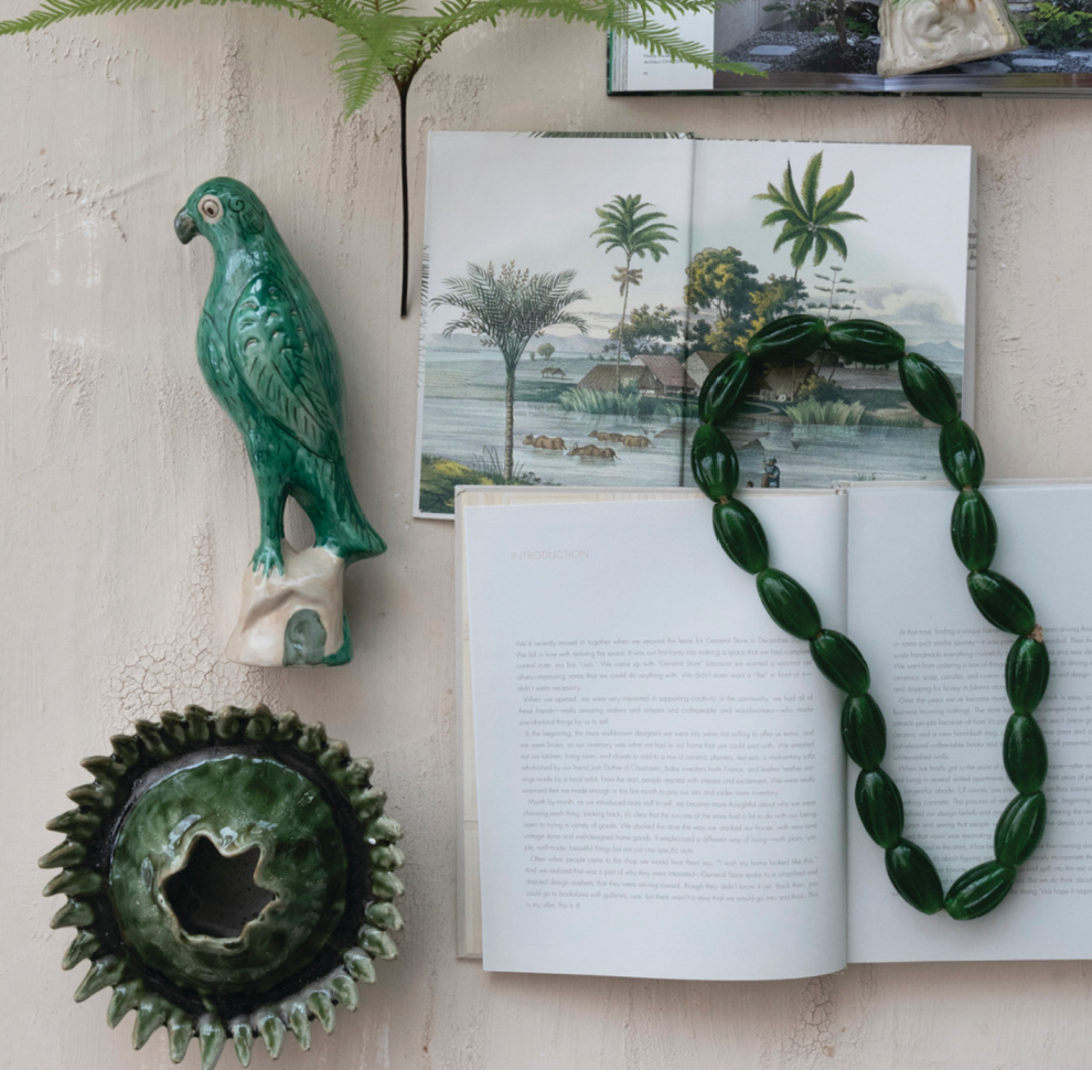 Hand-Painted Stoneware Vintage Reproduction Parrot