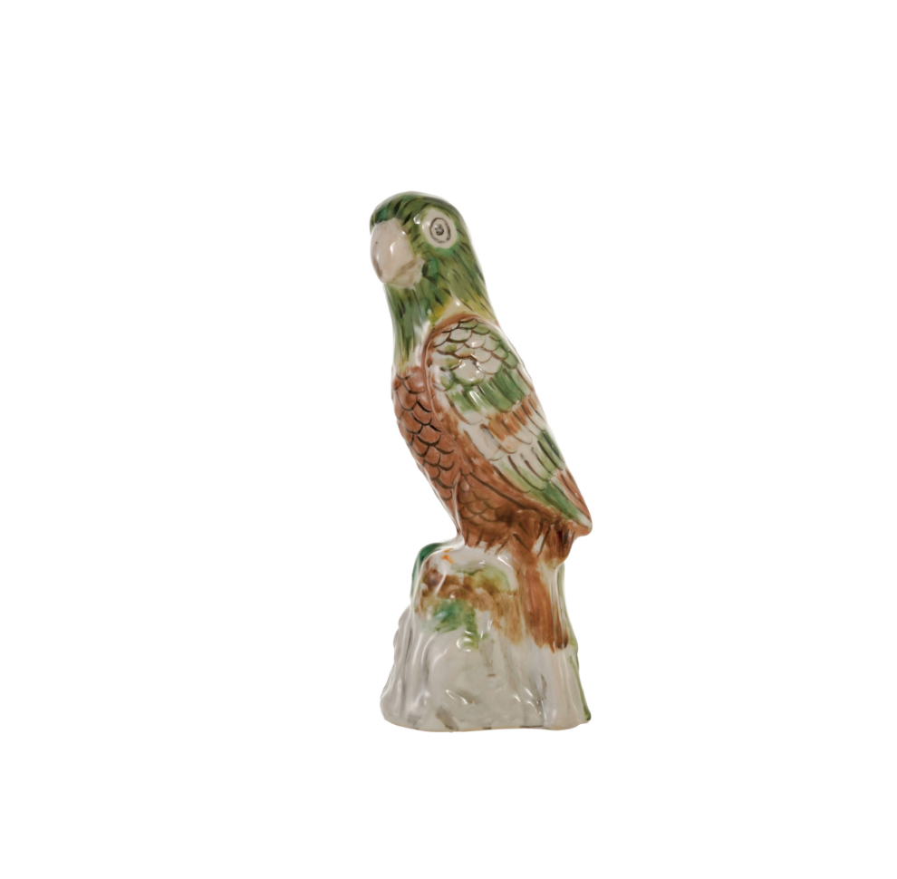 Small Hand-Painted Stoneware Vintage Reproduction Parrot