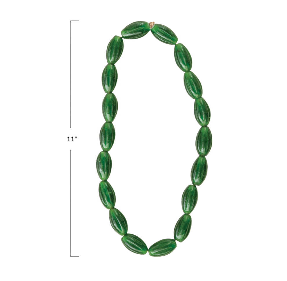 Green Hand-Blown Glass Beads on Jute Cord
