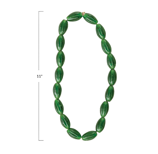 Green Hand-Blown Glass Beads on Jute Cord