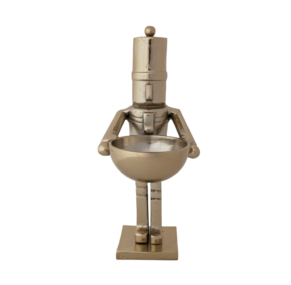 Gold Finish Nutcracker Holding Bowl