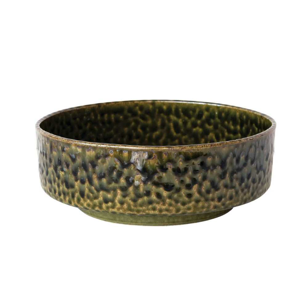 Green Stoneware Planter/Bowl with Reactive Glaze