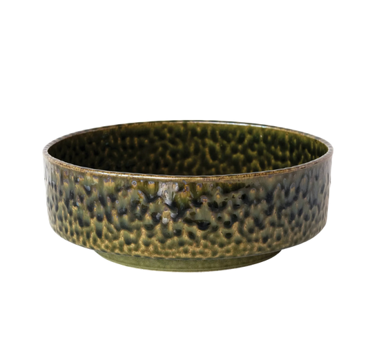 Green Stoneware Planter/Bowl with Reactive Glaze