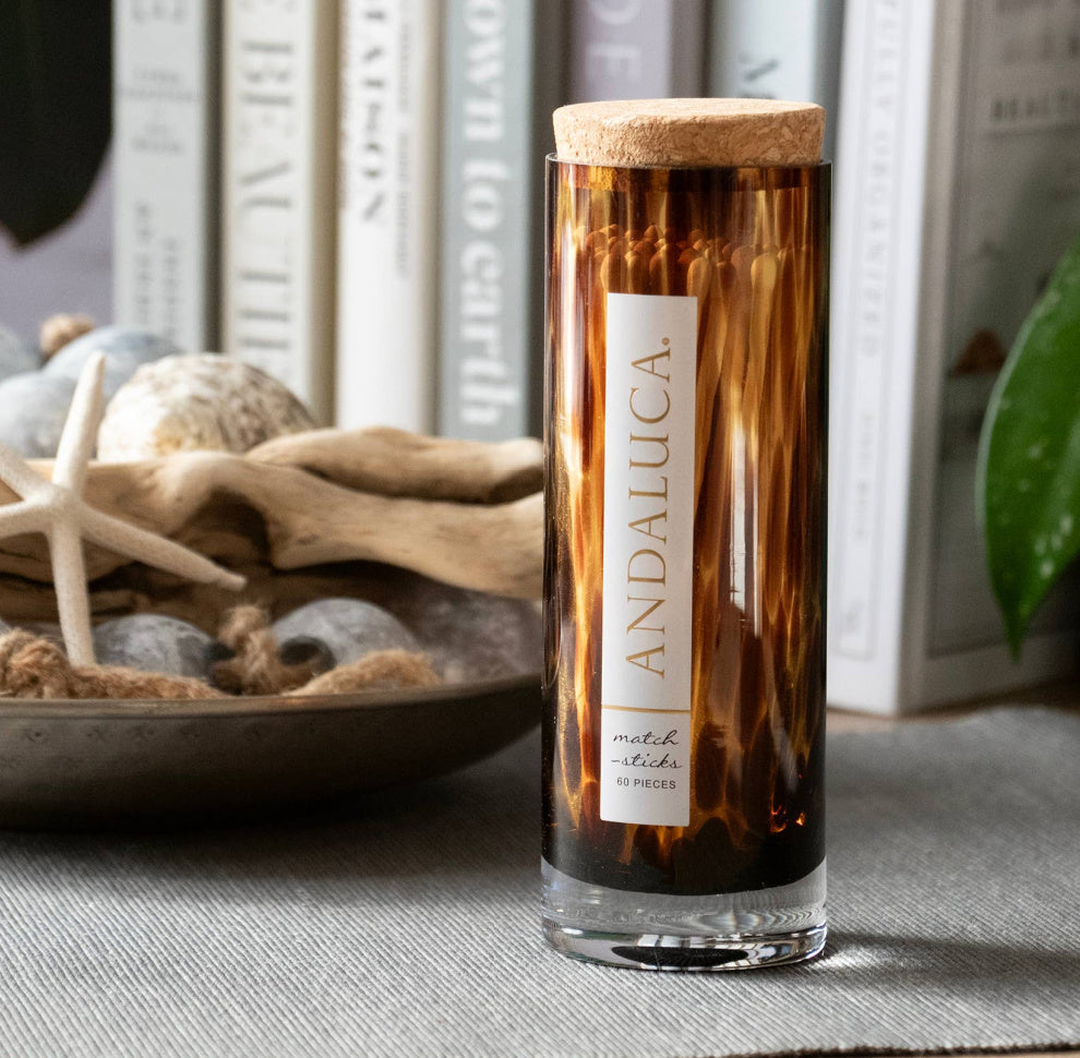 Tortoise Glass Jar with Cork Lid & 60 Wooden Matches