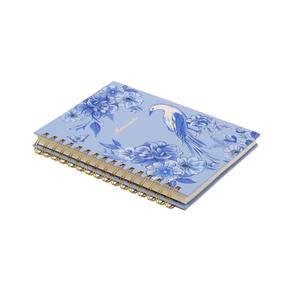 Blue Toile Bird Spiral Notebook