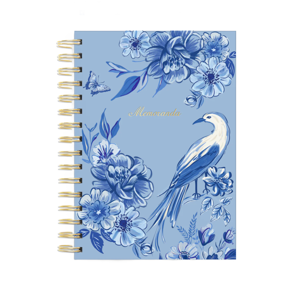 Blue Toile Bird Spiral Notebook