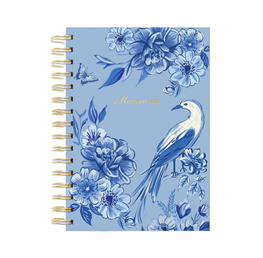 Blue Toile Bird Spiral Notebook