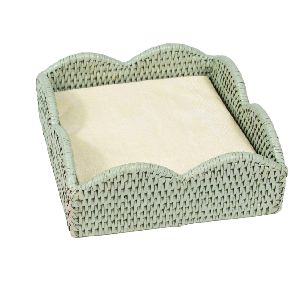 Green Rattan Scallop Luncheon Holder