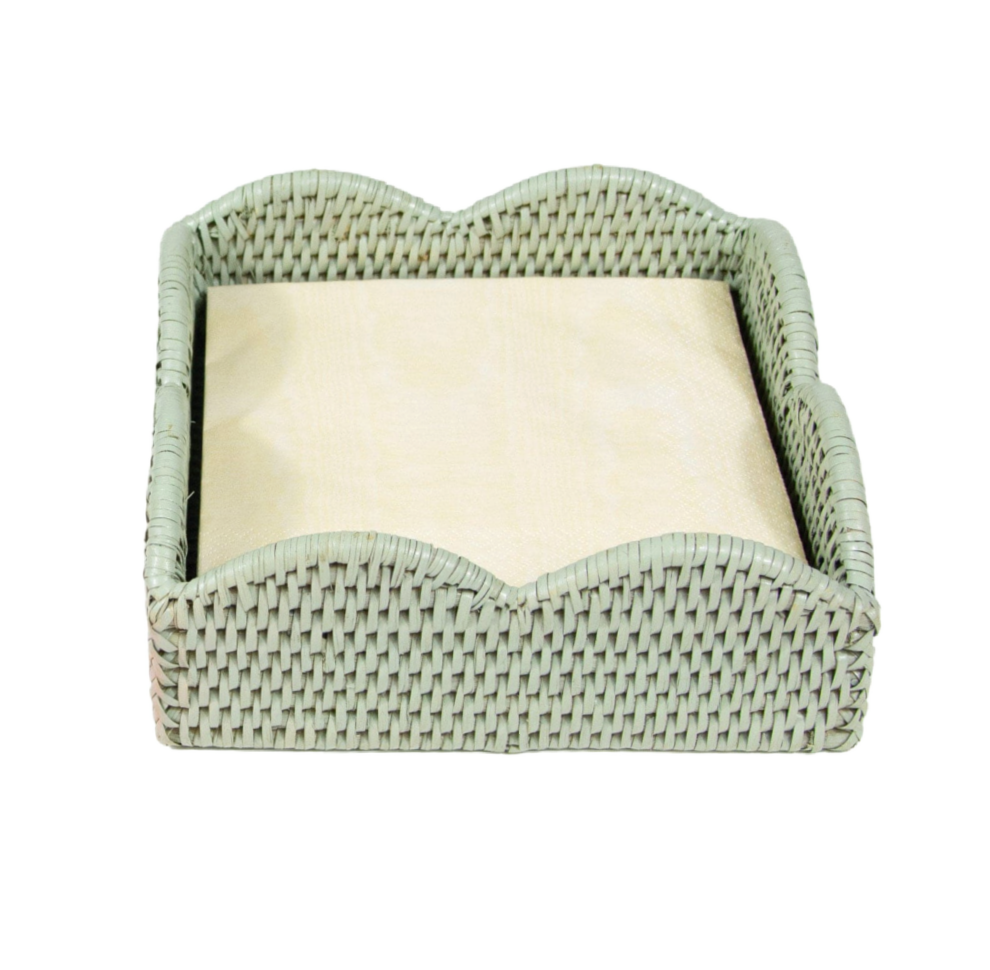 Green Rattan Scallop Luncheon Holder