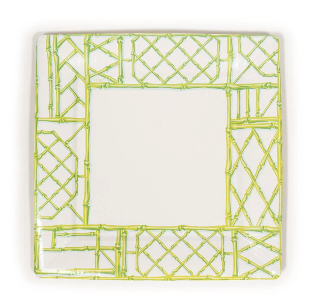 Sq Bamboo Screen Moss Green Dinner Paper Plate