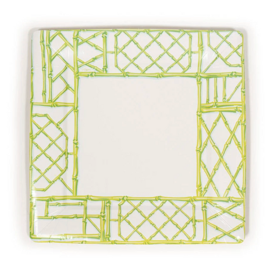 Sq Bamboo Screen Moss Green Dinner Paper Plate