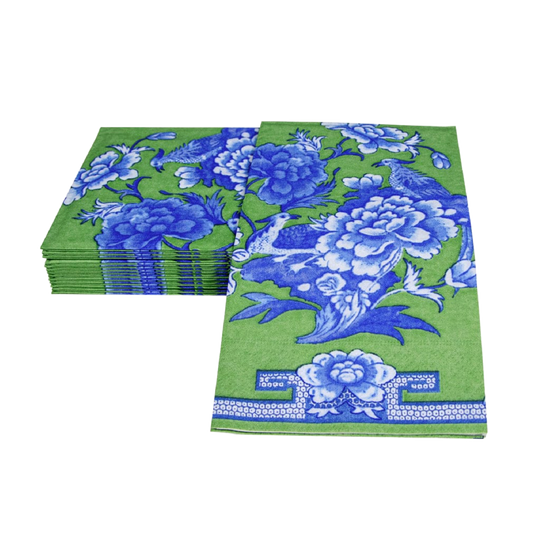 Green And Blue Plate Caspari Guest Towel Napkin