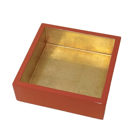 Coral w/Gold Lacquer Cocktail Napkin Holder
