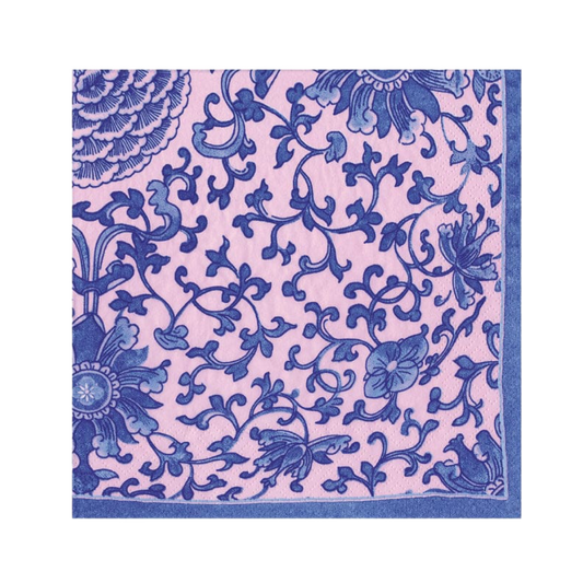 MIndigo Garden Blue/Pink Caspari Cocktail Napkin