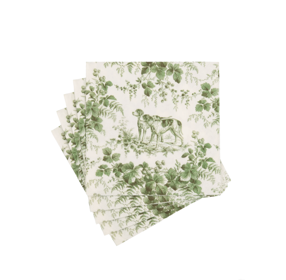 Hunting Toile Evergreen Caspari Cocktail Napkin