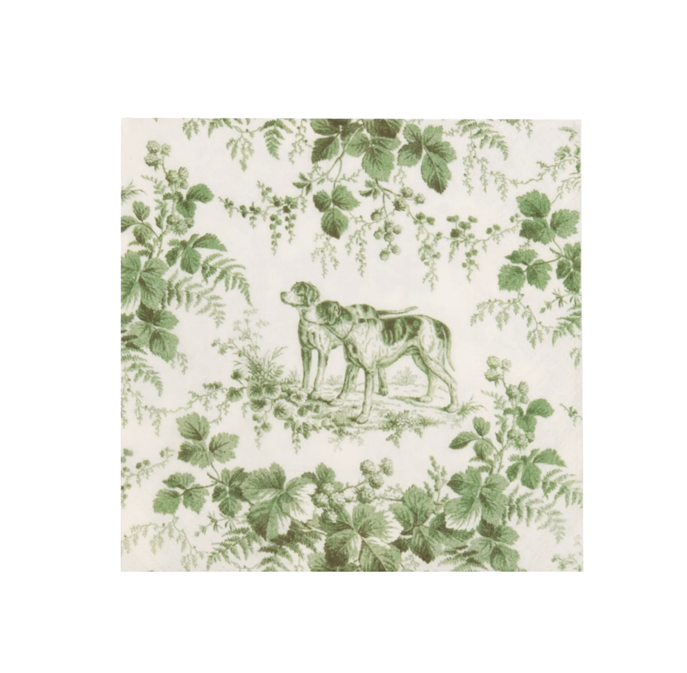 Hunting Toile Evergreen Caspari Cocktail Napkin