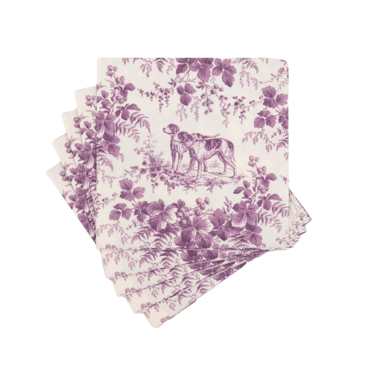 Hunting Toile Aubergine Caspari Cocktail Napkin