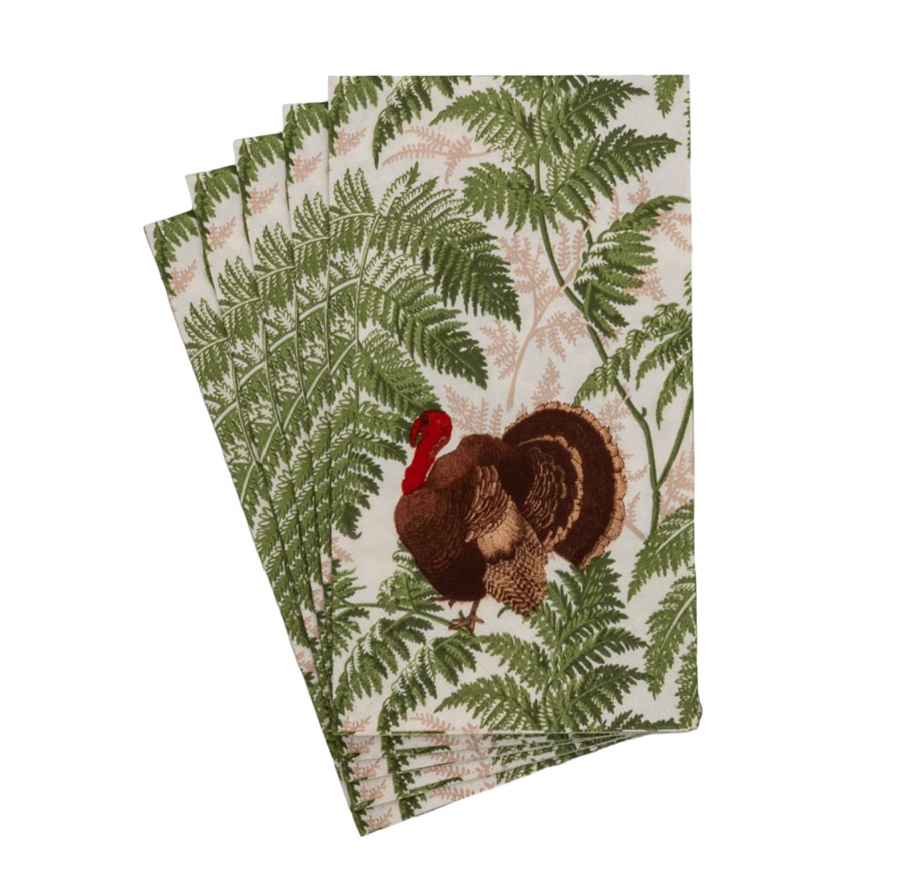 Turkey Among Ferns Caspari Guest Towel Napkin