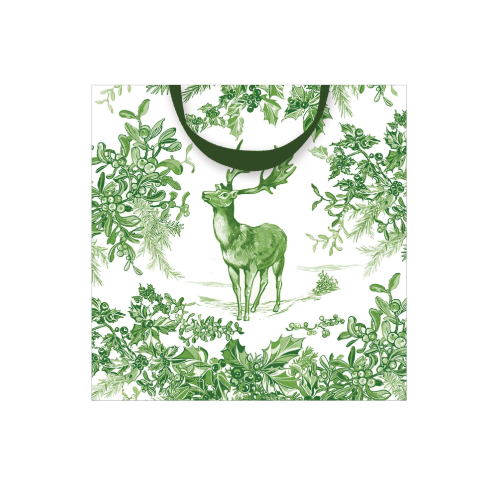 Christmas Toile Green Small Square Gift Bag
