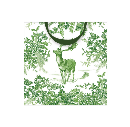 Christmas Toile Green Small Square Gift Bag