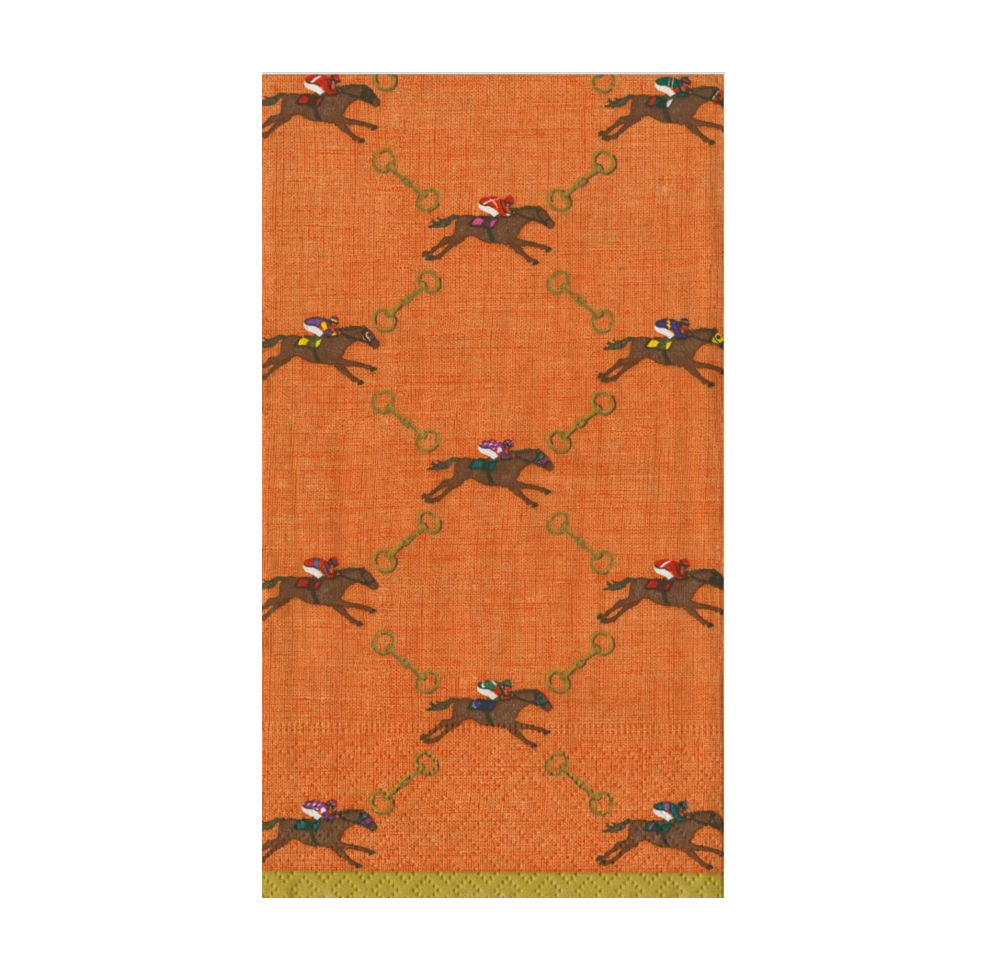 And They're Off Orange Caspari Guest Towel Napkin