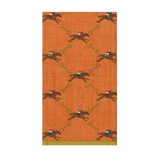 And They're Off Orange Caspari Guest Towel Napkin