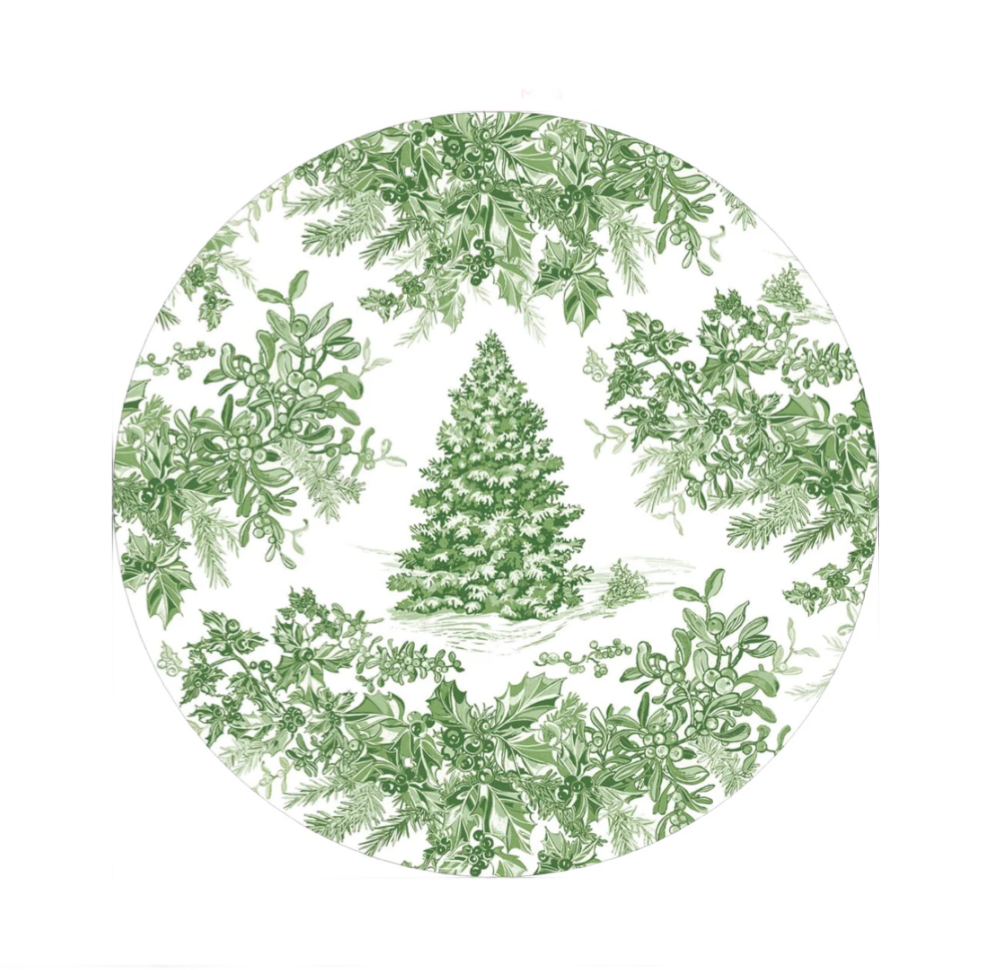 Christmas Tree Toile Sage/White Paper Placemats 12" Round