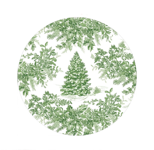 Christmas Tree Toile Sage/White Paper Placemats 12" Round