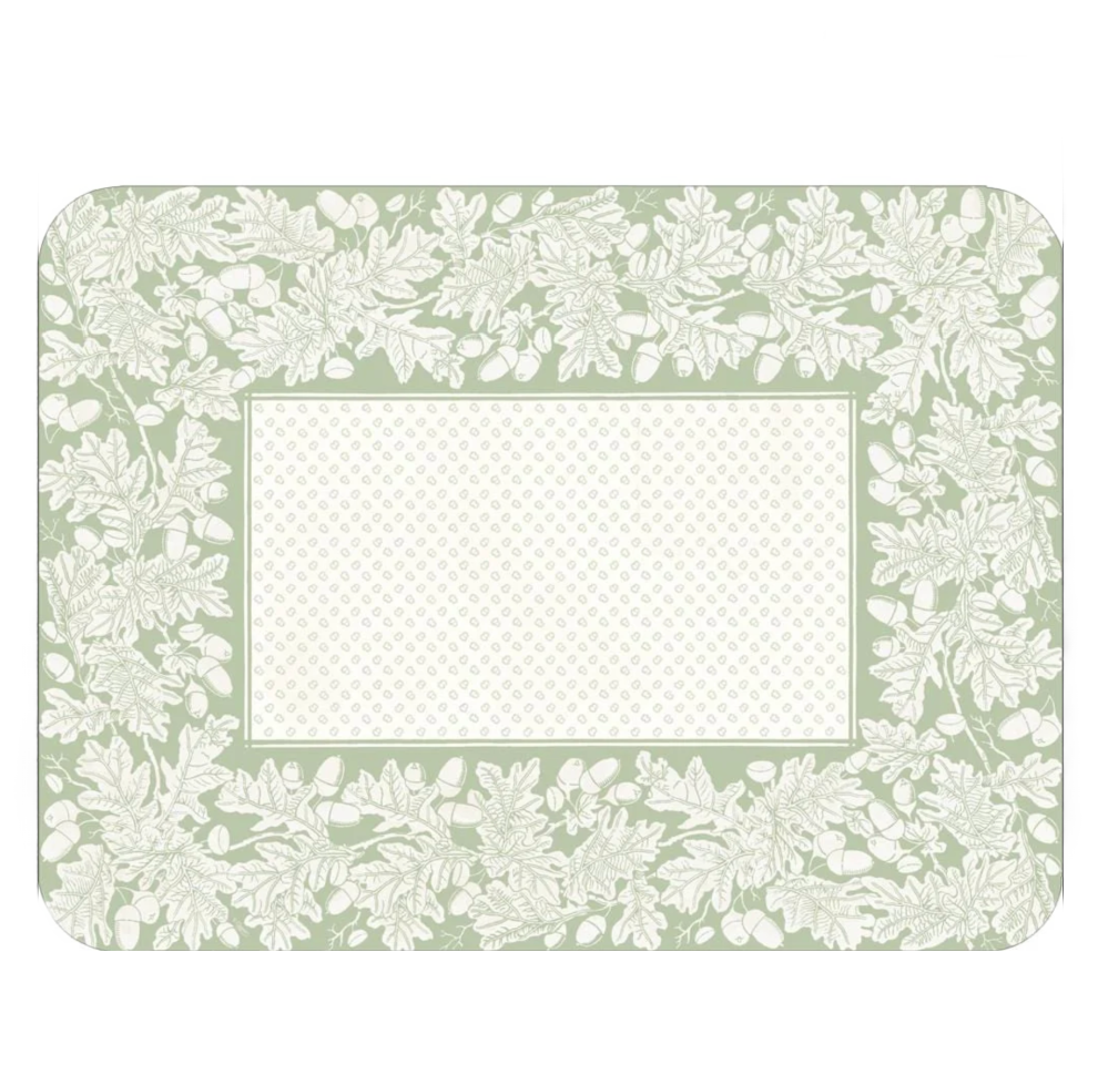Oak Leaves & Acorns Sage Green/Ivory Paper Placemats 12" Rectangle