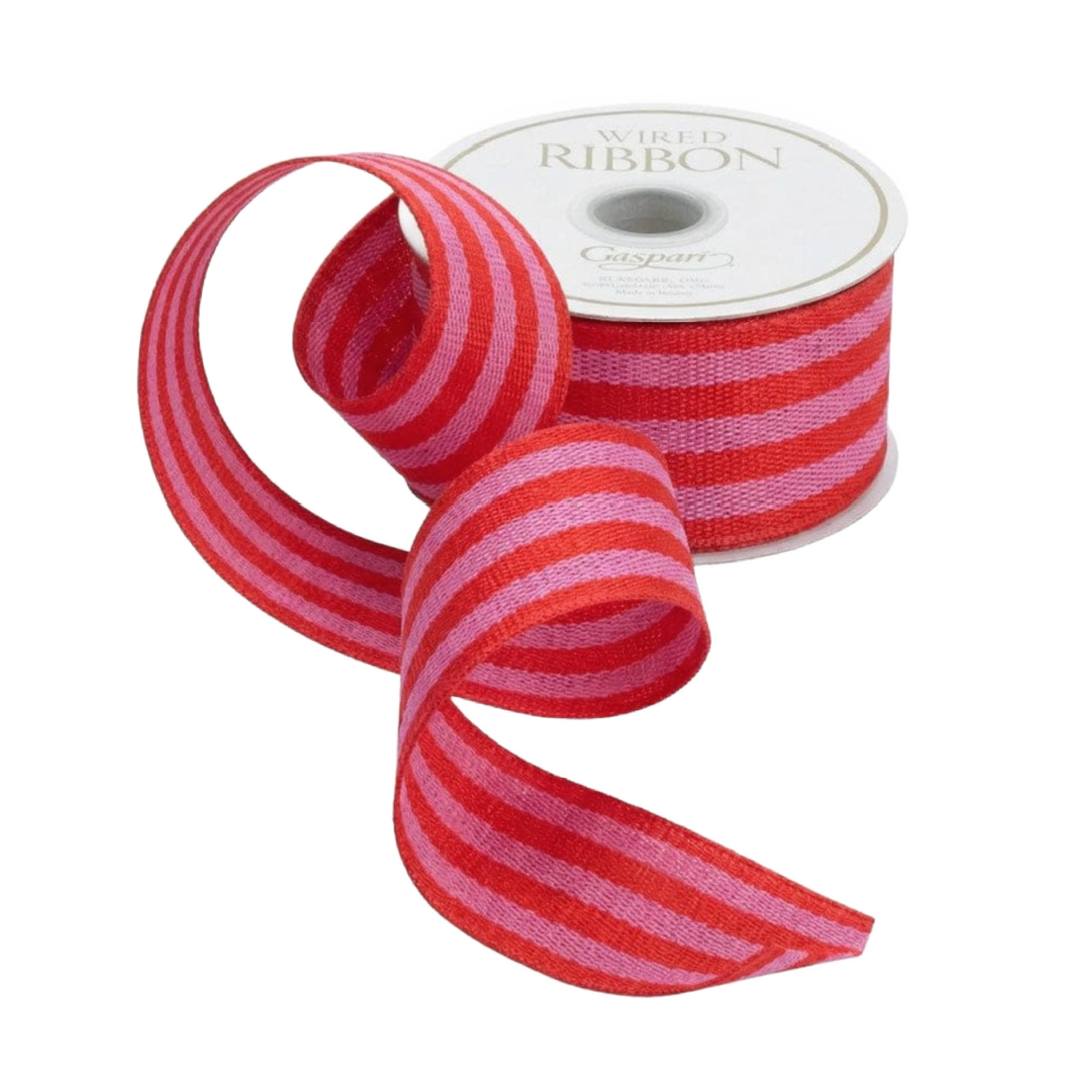 Red/Fuchsia Striped Grosgrain Wired Ribbon