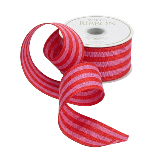 Red/Fuchsia Striped Grosgrain Wired Ribbon