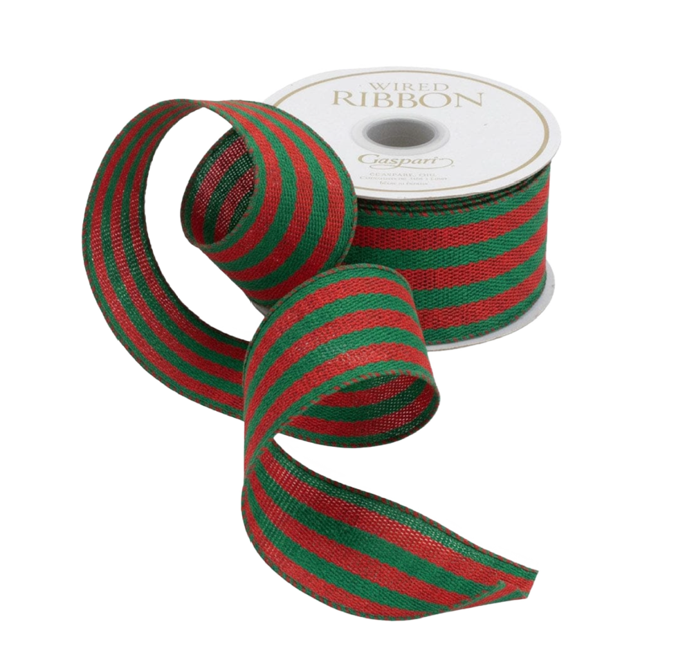 Green/Red Striped Grosgrain Wired Ribbon