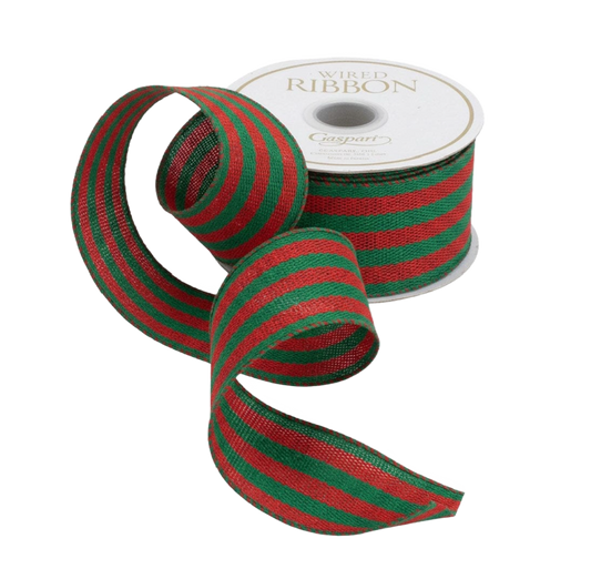 Green/Red Striped Grosgrain Wired Ribbon