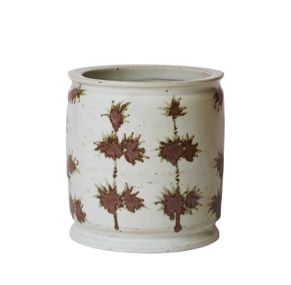 Rustic Copper Glazed Bamboo Porcelain Cachepot