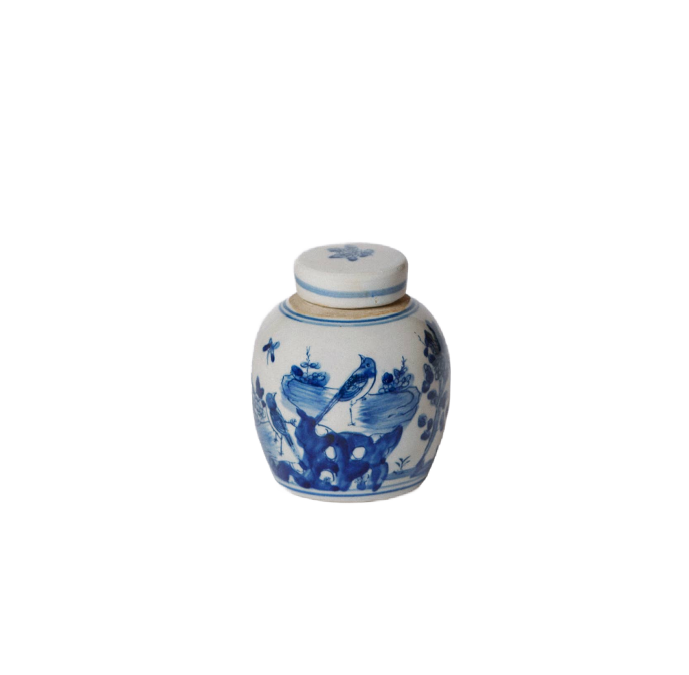Blue and White Porcelain Mini Bird and Flower Round Jar