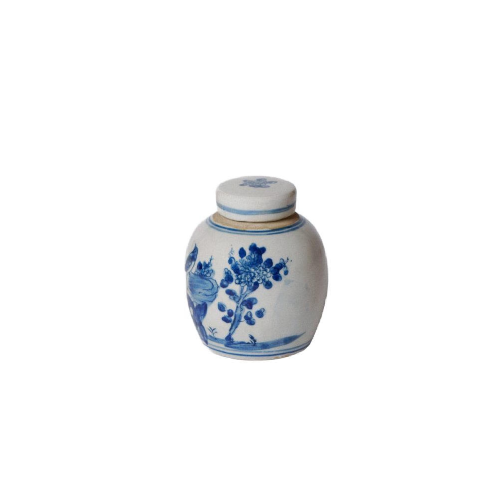Blue and White Porcelain Mini Bird and Flower Round Jar