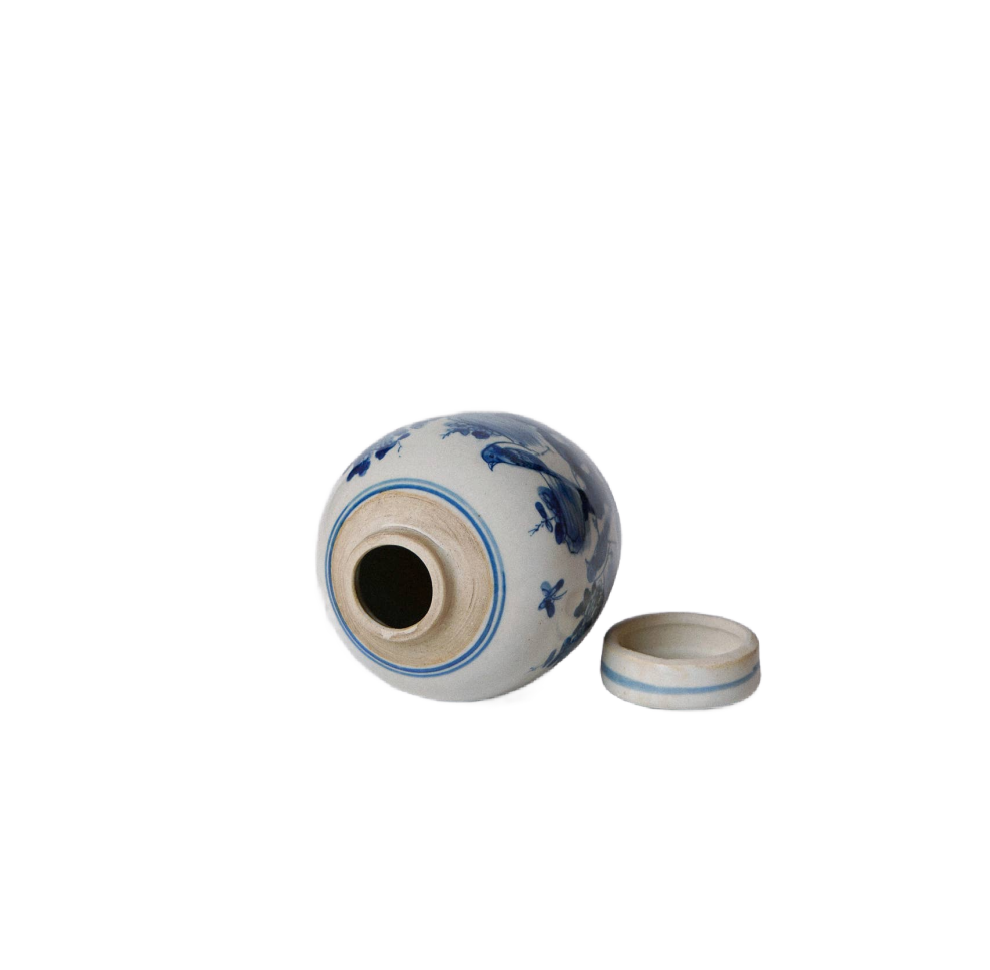 Blue and White Porcelain Mini Bird and Flower Round Jar