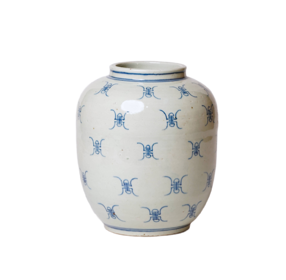 Blue and White Longevity Barrel Vase