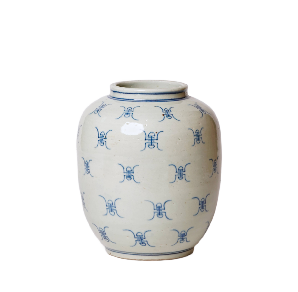Blue and White Longevity Barrel Vase